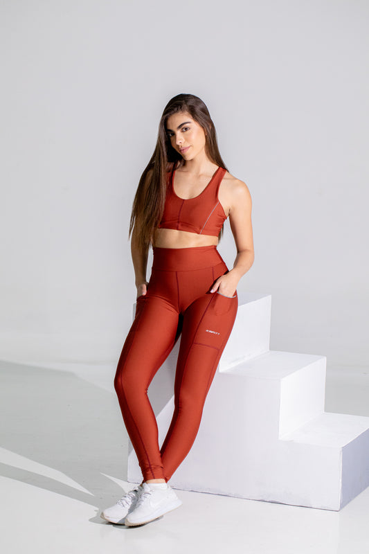 Reflective  Running Long Pant Lycra Terracotta
